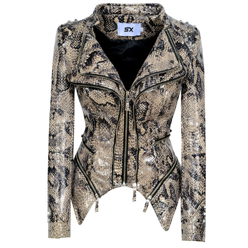 Women's Rivet Slim Washed Leather Motorcycle Jacket - ROUTINE FASHION